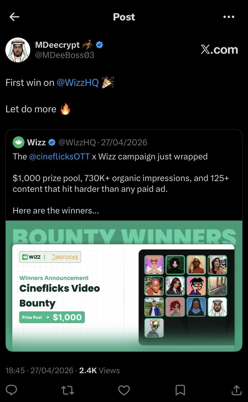 WizzHQ Bounty Win — MDeeBoss